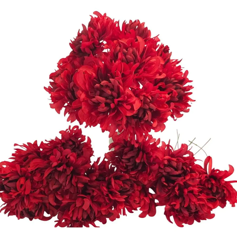 26 Pcs Red Artificial Silk Mum Flower Stems Chrysanthemum Fall Floral Craft Lot